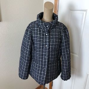Ann Taylor Black & Blue Tweed Puffer Jacket Coat